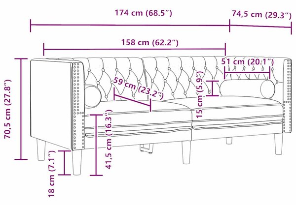 Chesterfield kanapé Sötétszürke 174 x 74.5 x 70.5 cm Bársony