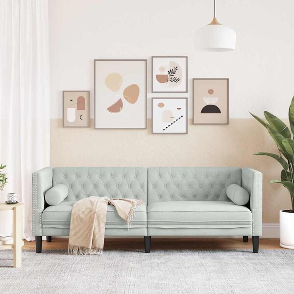 Chesterfield kanapé Világosszürke 194 x 74.5 x 70.5 cm Bársony