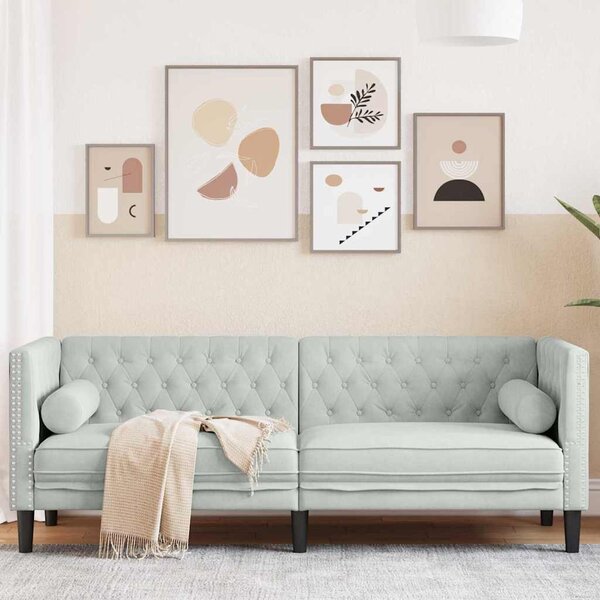 Chesterfield kanapé Világosszürke 194 x 74.5 x 70.5 cm Bársony