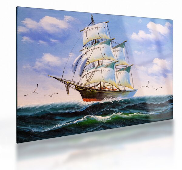 Kép egy hajóról a hullámokon (üvegen) (70x50 cm)