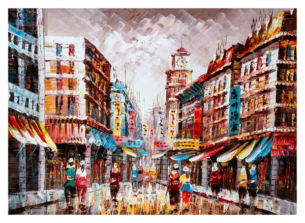 Kép - Hong Kong, olajfestmény (üvegen) (70x50 cm)