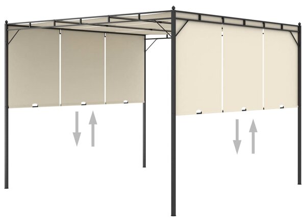 Krémszínű kerti pavilon oldalfüggönnyel 3 x 3 x 2,25 m