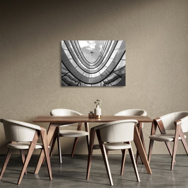 Kép - Repülőgép az épület felett (üvegen) (70x50 cm)