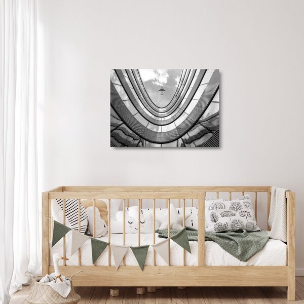 Kép - Repülőgép az épület felett (üvegen) (70x50 cm)