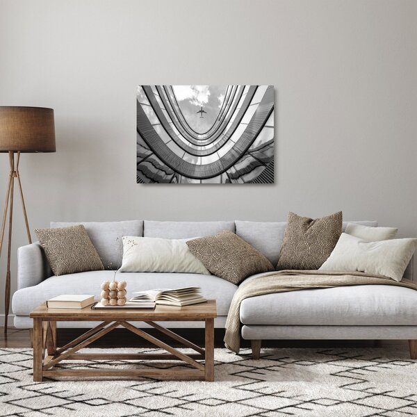 Kép - Repülőgép az épület felett (üvegen) (70x50 cm)