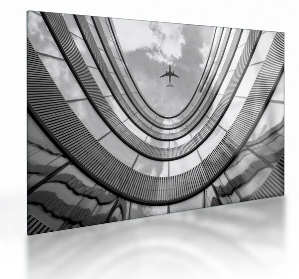 Kép - Repülőgép az épület felett (üvegen) (70x50 cm)