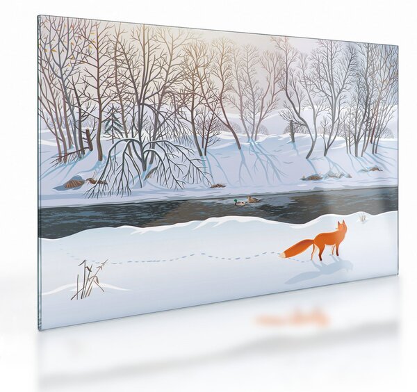Kép - róka a téli tájban (üvegen) (70x50 cm)
