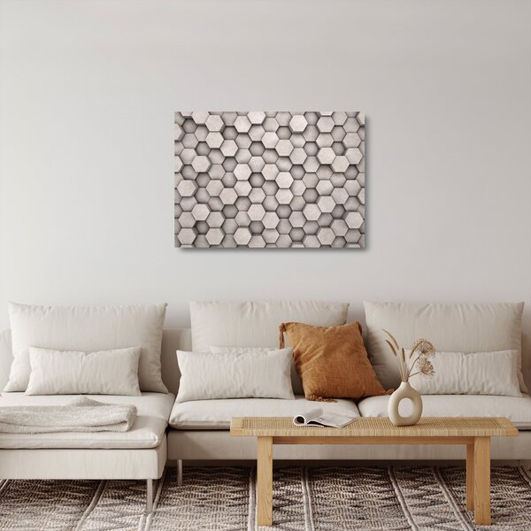 Kép - Hatszögek beton kivitelben (üvegen) (70x50 cm)