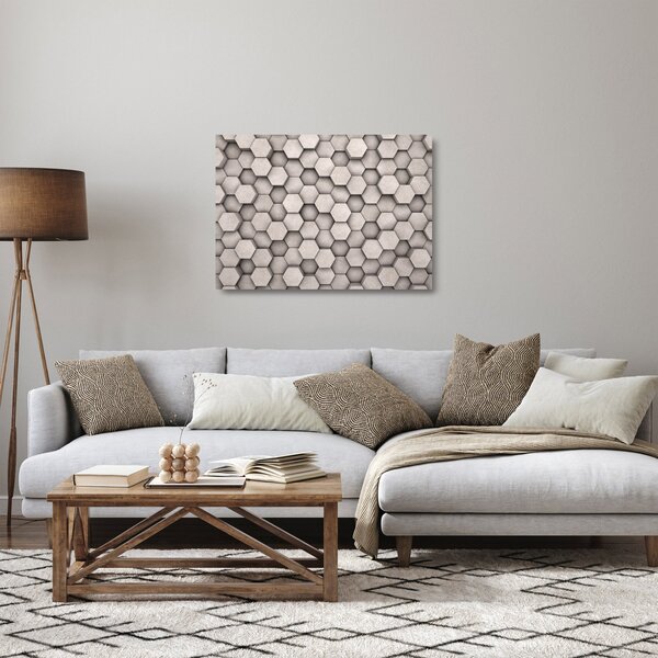 Kép - Hatszögek beton kivitelben (üvegen) (70x50 cm)