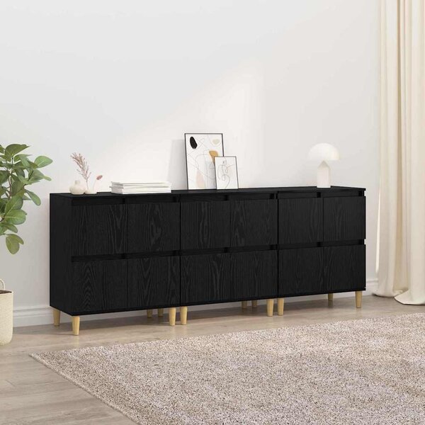 VidaXL Oldalszekrények 3 pcs Fekete tölgy 60 x 35 x 70 cm Faanyag