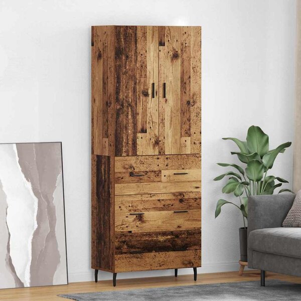 VidaXL Magasfiú fiókkal Öreg fa 69,5 x 34 x 180 cm Műanyag Fa és Üveg
