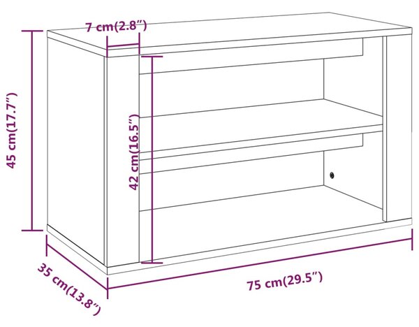 Füstös tölgy színű szerelt fa cipőtartó 75x35x45 cm