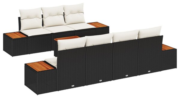 Kerti Kanapé Szett párnával 8 pcs Fekete Poli rattan