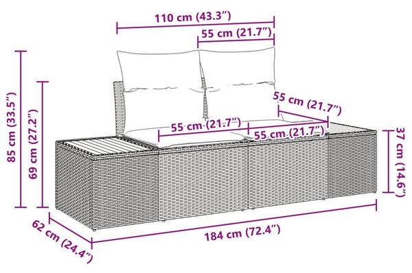 4 Darabos Kerti Kanapé Szett Párnákkal Szürke Poli Rattan Akácia