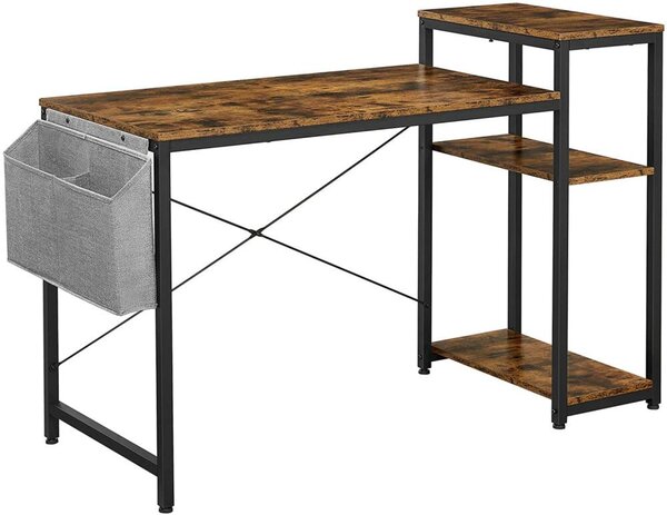 Íróasztal, számítógépes asztal állítható polccal, oldalsó zsebbel
