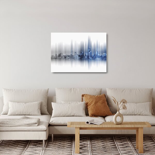 Kép - Panoráma a városra, kék-szürke (üvegen) (70x50 cm)
