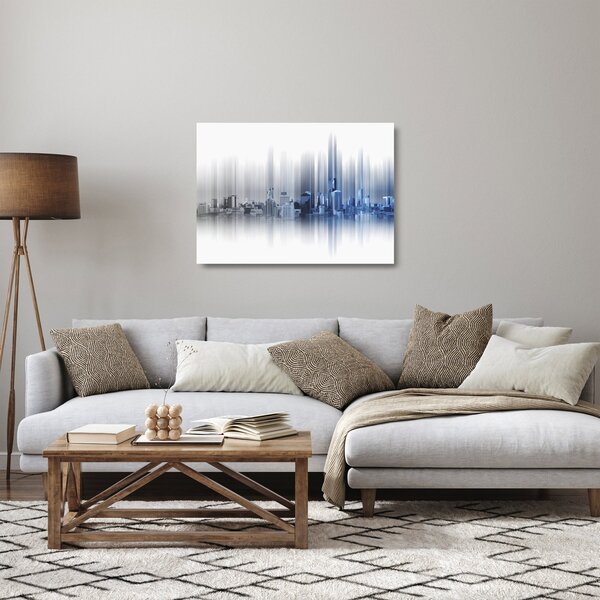 Kép - Panoráma a városra, kék-szürke (üvegen) (70x50 cm)