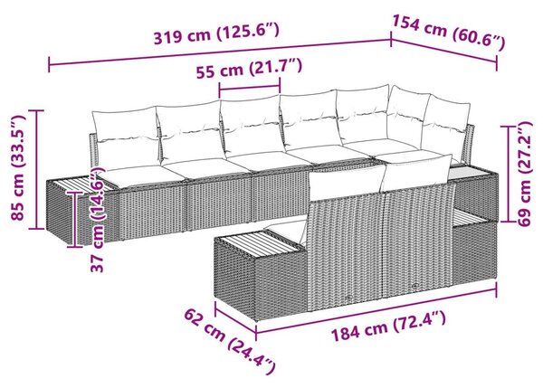 Kerti Kanapé Szett párnával 8 pcs Bézs Poli rattan