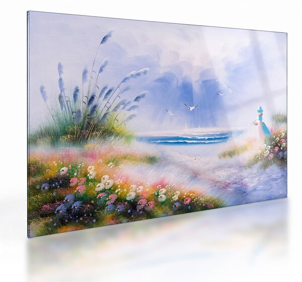Kép - romantikus tengerpart, olajfestmény (üvegen) (70x50 cm)