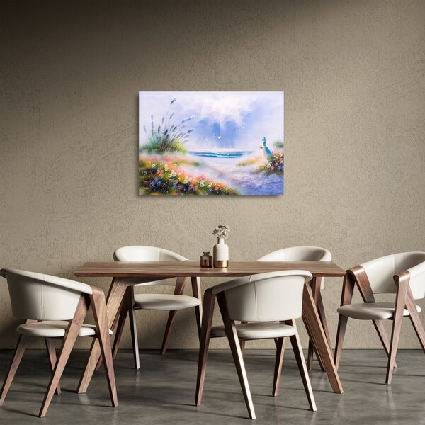Kép - romantikus tengerpart, olajfestmény (üvegen) (70x50 cm)
