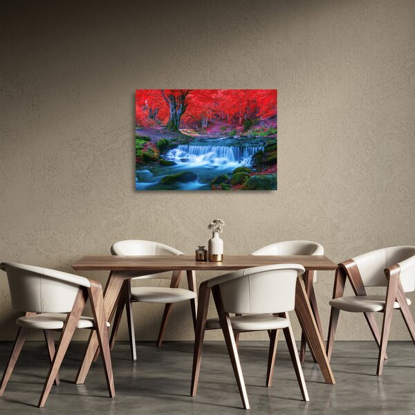 Kép Vízesés egy vörös erdőben (üvegen) (70x50 cm)