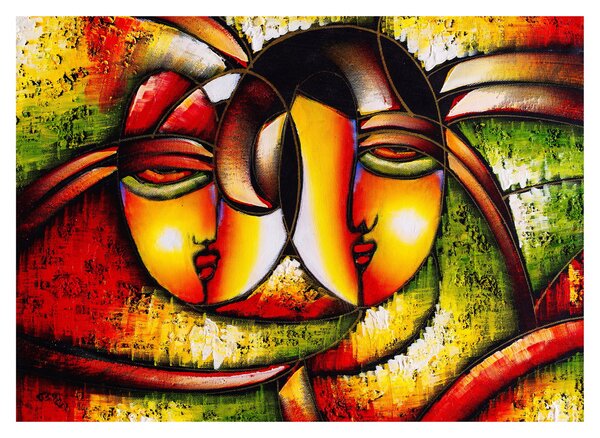 Kép - olajfestmény, absztrakt arcok (üvegen) (70x50 cm)