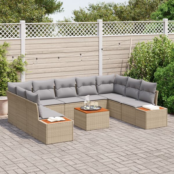VidaXL Kerti Kanapé Szett párnával 10 pcs Bézs Poli rattan
