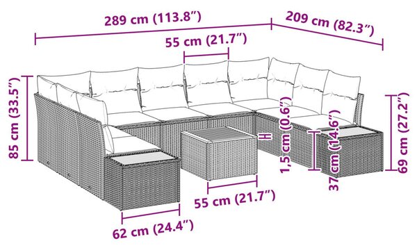 VidaXL Kerti Kanapé Szett párnával 10 pcs Bézs Poli rattan