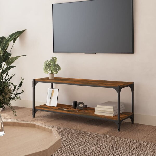 Füstös tölgy színű szerelt fa és acél TV-szekrény 100x33x41 cm
