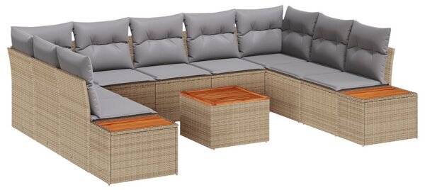 VidaXL Kerti Kanapé Szett párnával 10 pcs Bézs Poli rattan