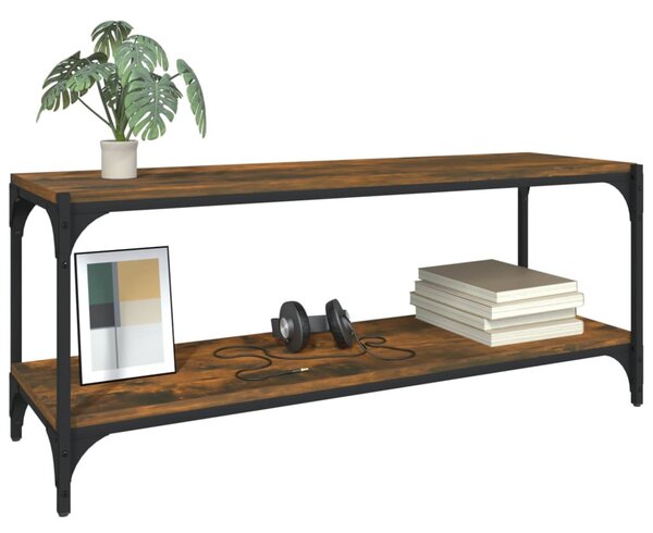 Füstös tölgy színű szerelt fa és acél TV-szekrény 100x33x41 cm