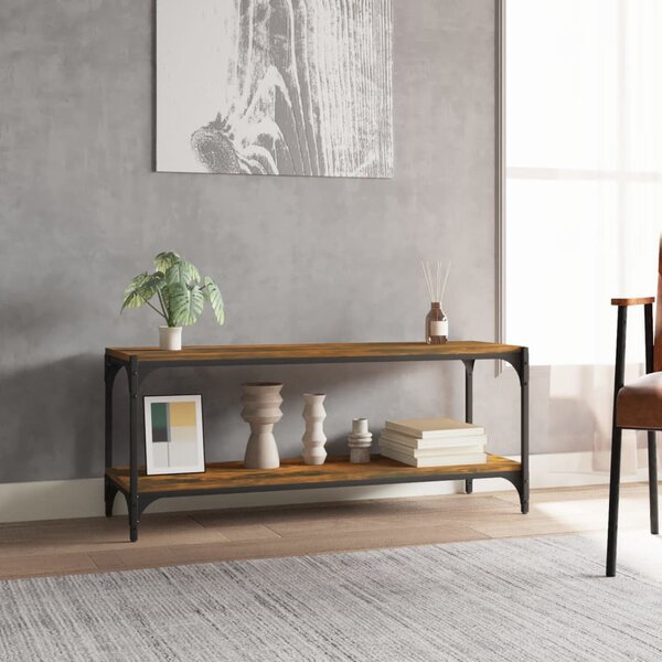 Füstös tölgy színű szerelt fa és acél TV-szekrény 100x33x41 cm