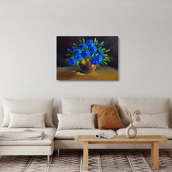 Kék virágok képe egy vázában (üvegen) (70x50 cm)