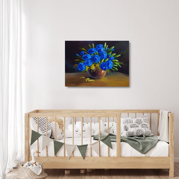 Kék virágok képe egy vázában (üvegen) (70x50 cm)