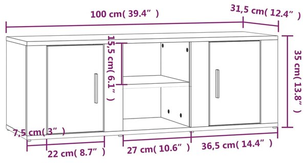 Betonszürke szerelt fa TV-szekrény 100 x 31,5 x 35 cm
