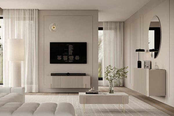 Malmi függesztett négyajtós komód 200 cm - kasmír / crema bianca / arany