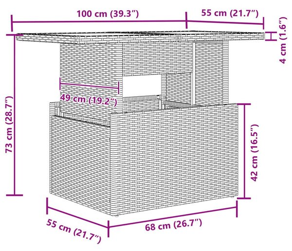 Kerti Kanapé Szett párnával tárolóval 7 pcs Bézs Poli rattan