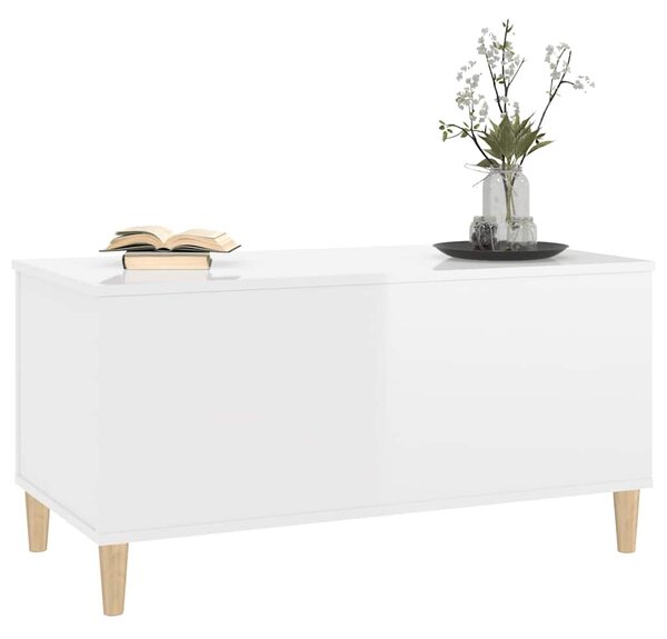 Magasfényű fehér szerelt fa dohányzóasztal 90x44,5x45 cm