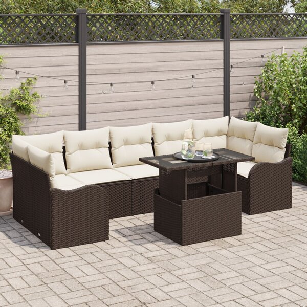 Kerti Kanapé Szett párnával tárolóval 8 pcs Barna Poly Rattan