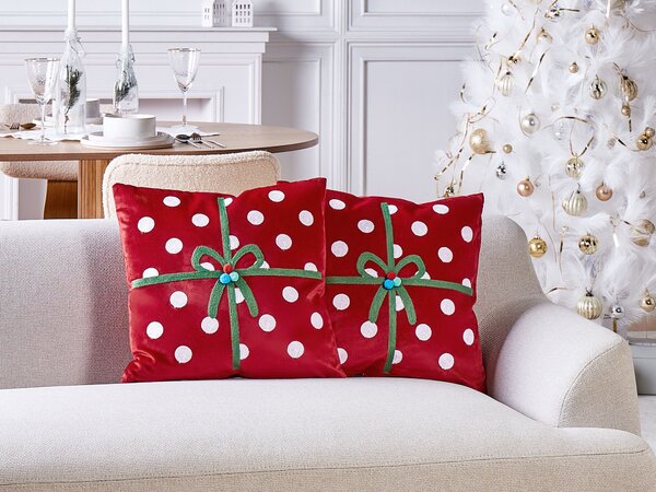 2 db díszpárna GUMDROP Bársony 45 x 45 cm Piros Karácsonyi minta