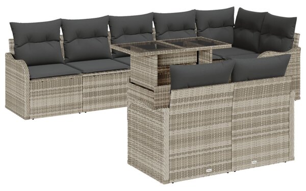 Hálószoba szett párnával 9 pcs Világosszürke Poli rattan