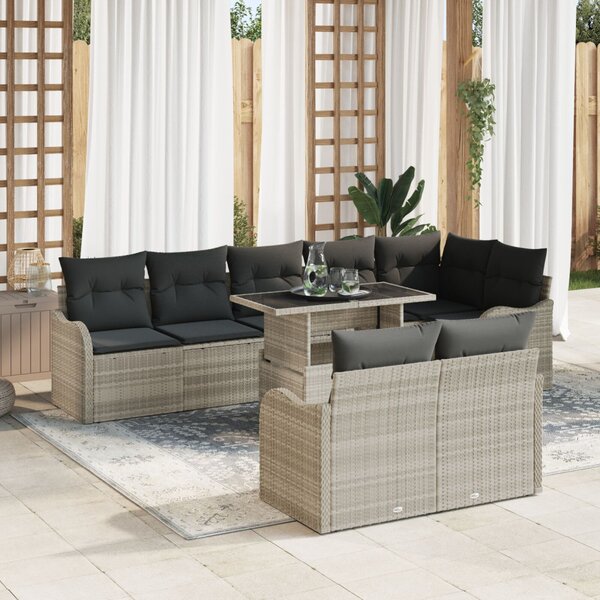 Hálószoba szett párnával 9 pcs Világosszürke Poli rattan