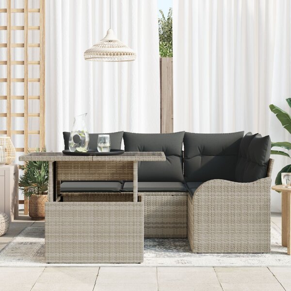 VidaXL Kültéri étkező szett párnával 5 pcs Világosszürke Poli rattan
