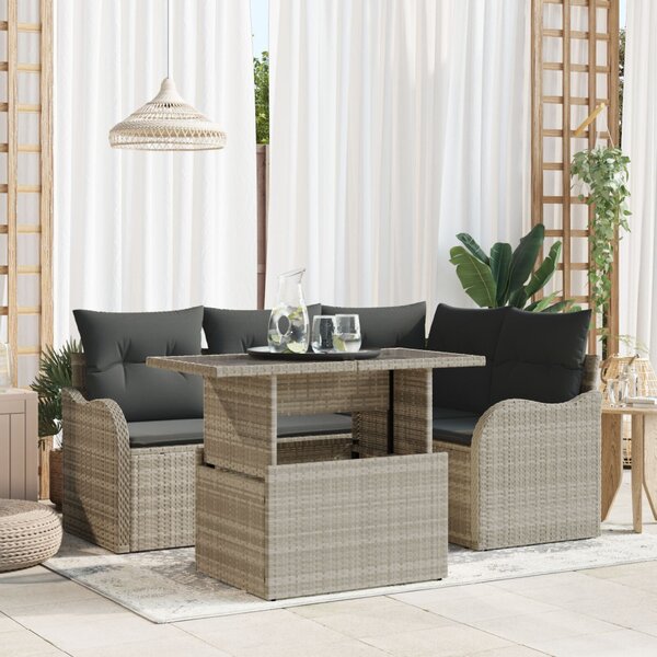 VidaXL Kültéri étkező szett párnával 5 pcs Világosszürke Poli rattan