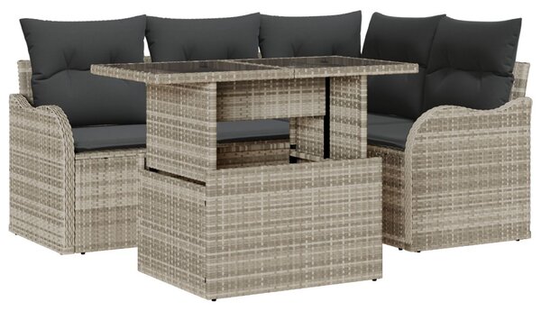 VidaXL Kültéri étkező szett párnával 5 pcs Világosszürke Poli rattan