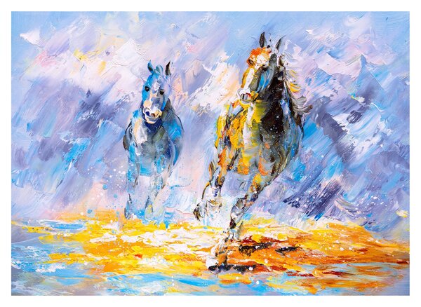 Futó lovak képe, olajfestmény (üvegen) (70x50 cm)