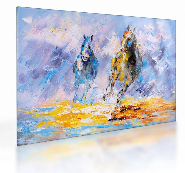 Futó lovak képe, olajfestmény (üvegen) (70x50 cm)