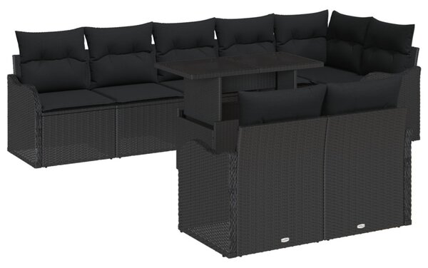 Kerti Kanapé Szett 9 db Fekete Poly Rattan