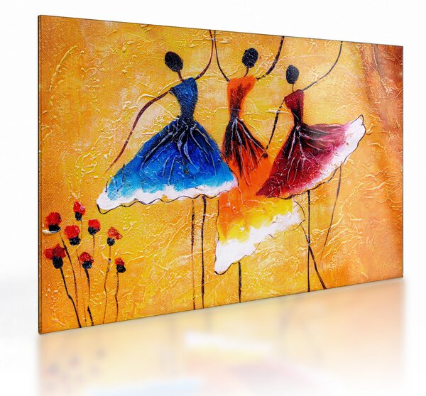 Kép - olajfestmény, balerinák (üvegen) (70x50 cm)