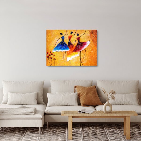 Kép - olajfestmény, balerinák (üvegen) (70x50 cm)